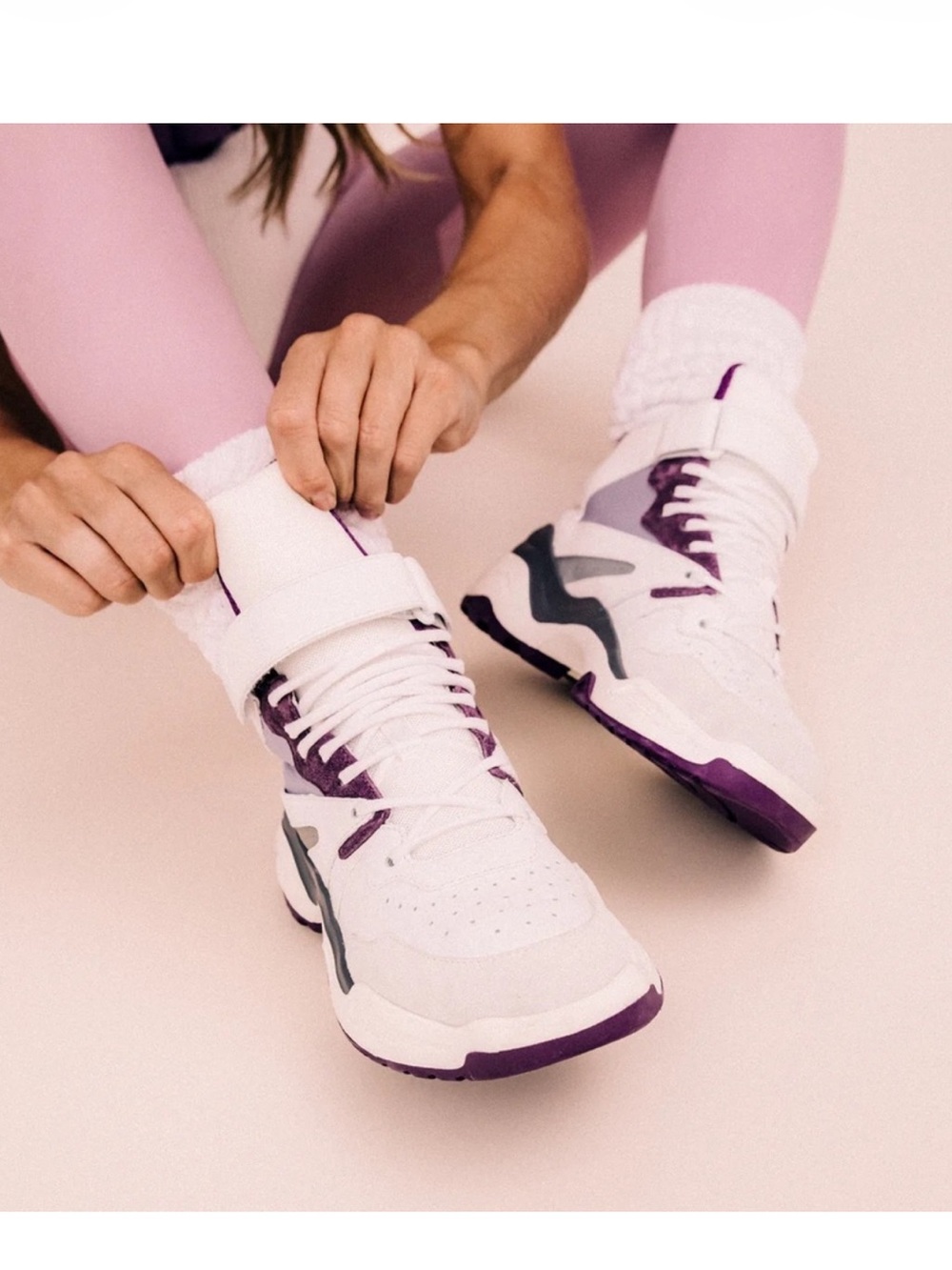 New! KOIO Aerobics Pearl Leather High Top Chunky Sneakers White Purple - Picture 2 of 13
